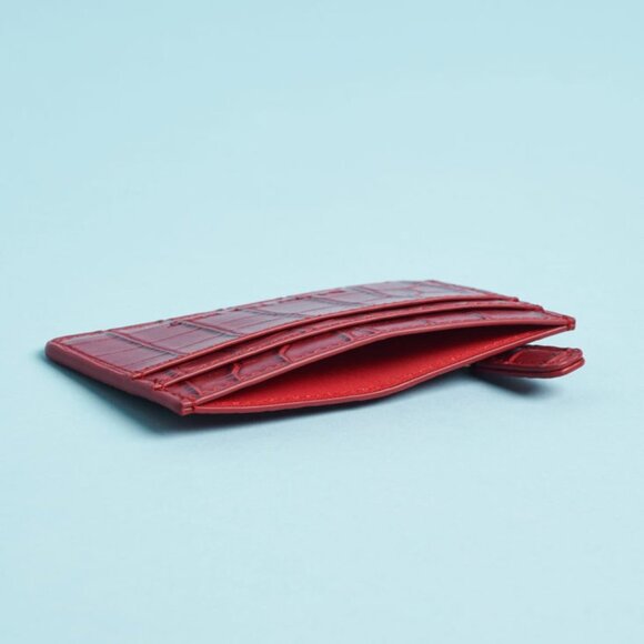 Red Vegan Leather Crocodile Card and ID Wallet - Picture 4 of 8
